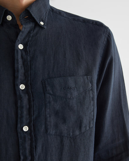 Lniana koszula męska z długim rękawem regular fit czarna