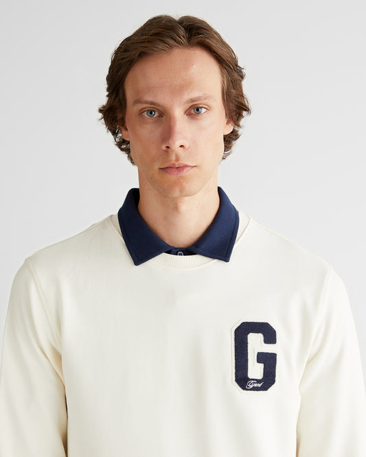 Bluza męska z okrągłym kołnierzykiem regular fit kremowa