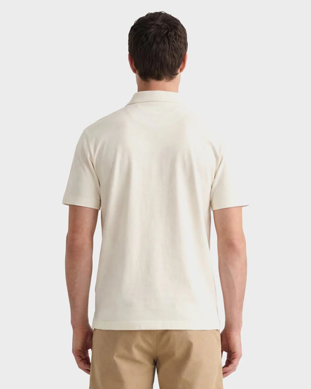 Bawełniane polo męskie z krótkim rękawem regular fit kremowe