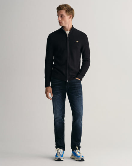 Bawełniany sweter rozpinany męski z zamkiem regular fit czarny