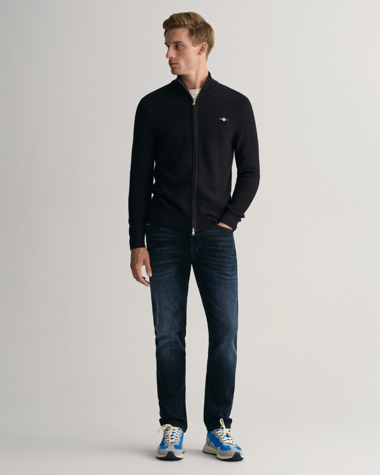 Bawełniany sweter rozpinany męski z zamkiem regular fit czarny