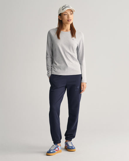 Spodnie dresowe damskie z nadrukiem regular fit granatowe