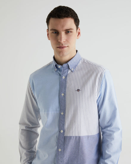 Bawełniana koszula męska w paski z długim rękawem regular fit