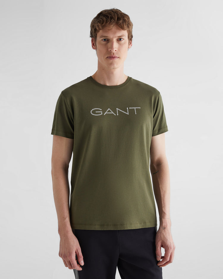 Bawełniana koszulka męska z nadrukiem regular fit zielona