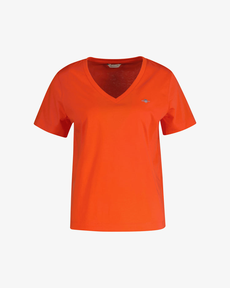 Koszulka damska z dekoltem V z krótkim rękawem regular fit