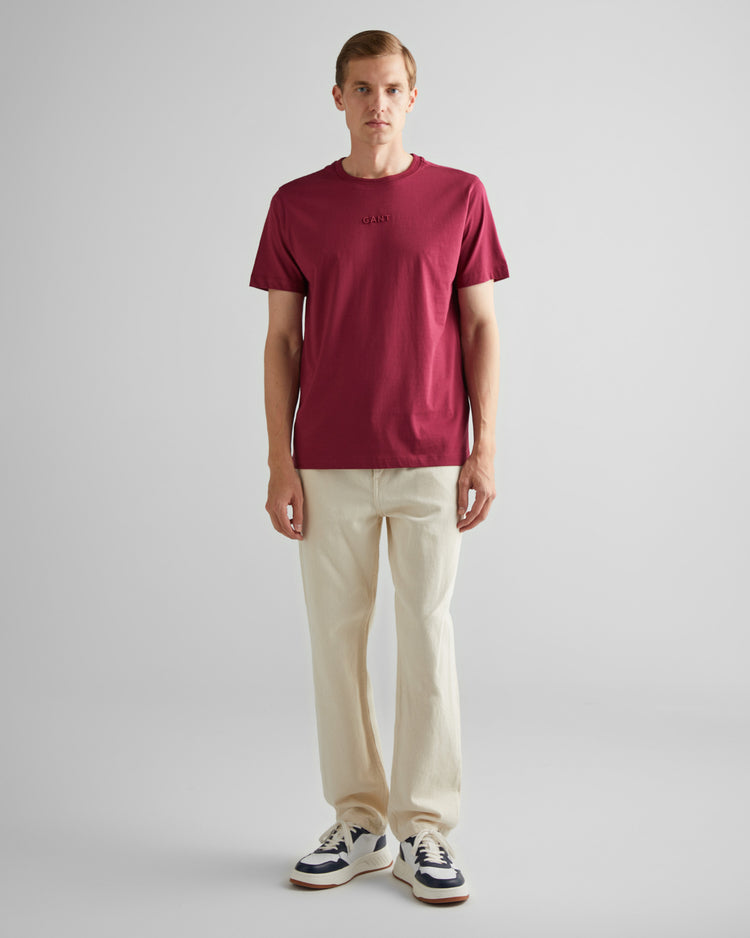 Bawełniany t-shirt męski z okrągłym kołnierzykiem regular fit bordowy