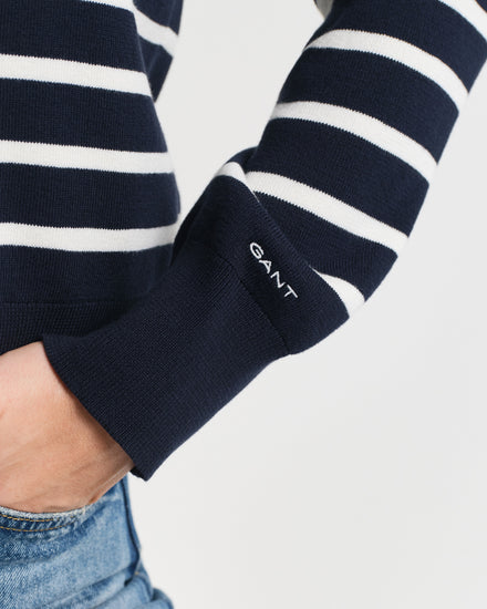 Sweter damski w paski z dekoltem V z długim rękawem regular fit