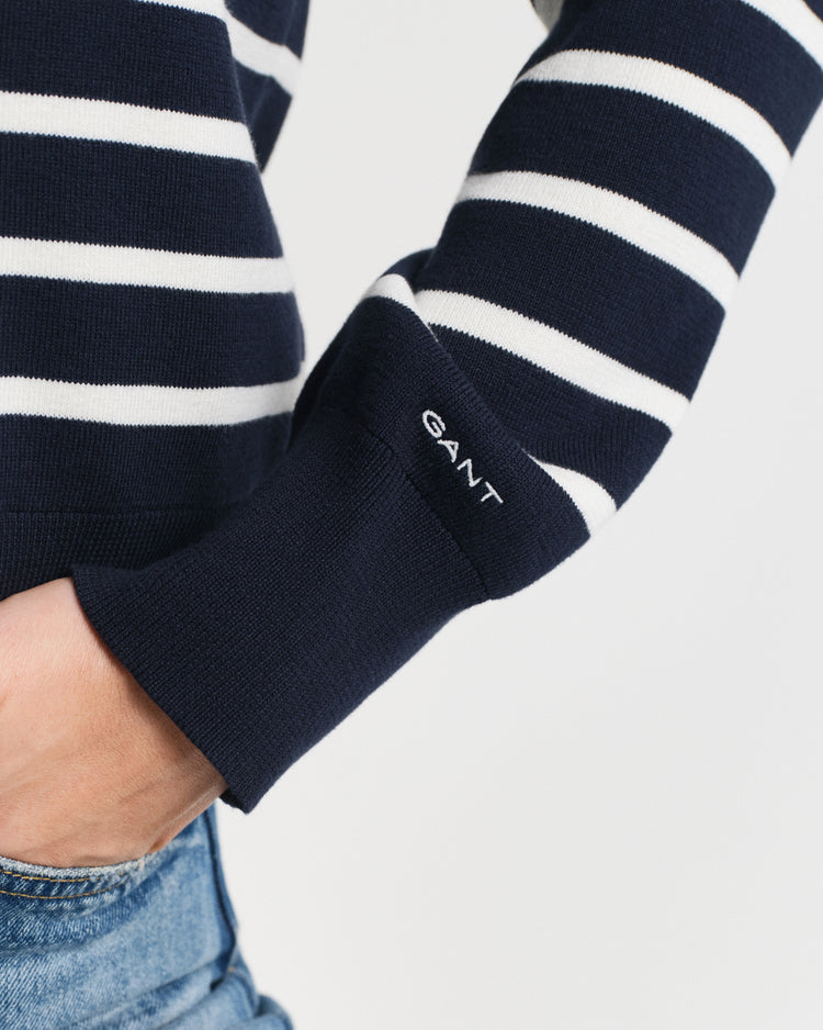 Sweter damski w paski z dekoltem V z długim rękawem regular fit