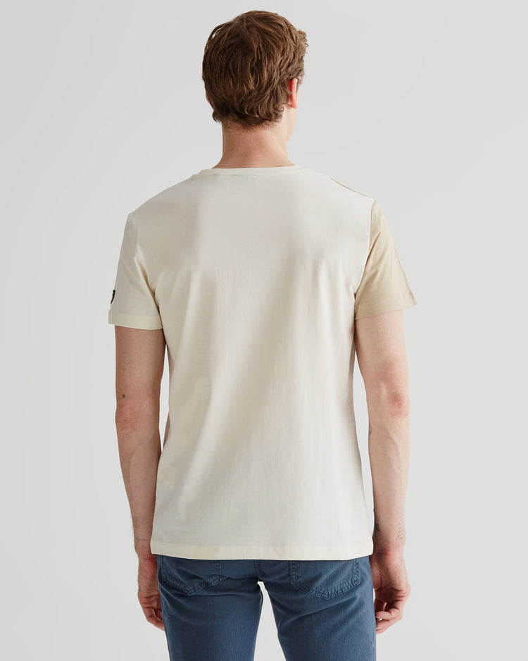 Bawełniany t-shirt męski z nadrukiem regular fit beżowy