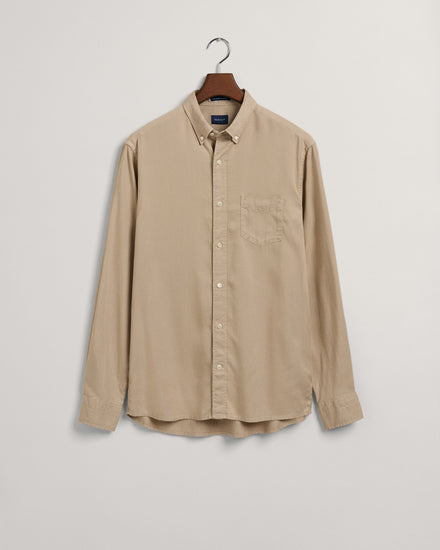 Męska beżowa koszula regular fit z kołnierzykiem button-down