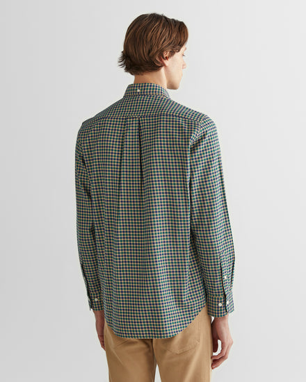 Bawełniana koszula męska w kratkę z długim rękawem regular fit zielona