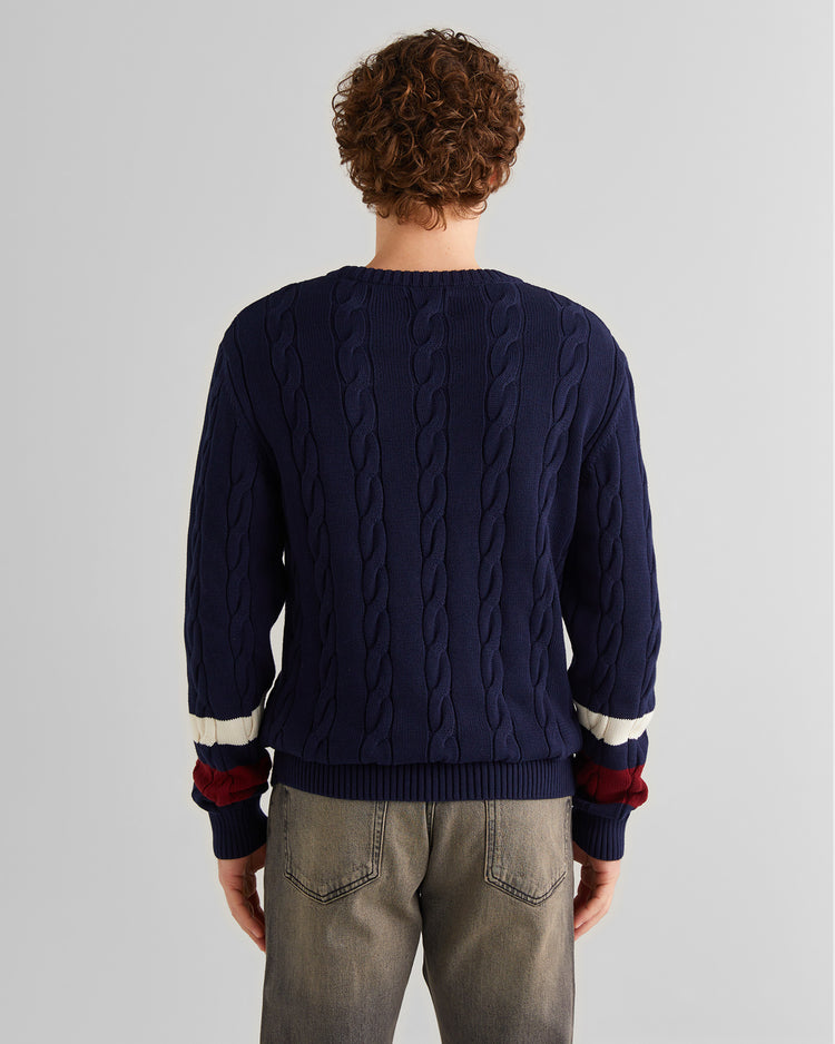 Bawełniany sweter męski w paski relaxed fit granatowy