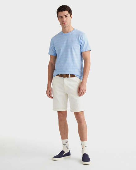 Bawełniany t-shirt męski w paski regular fit niebieski