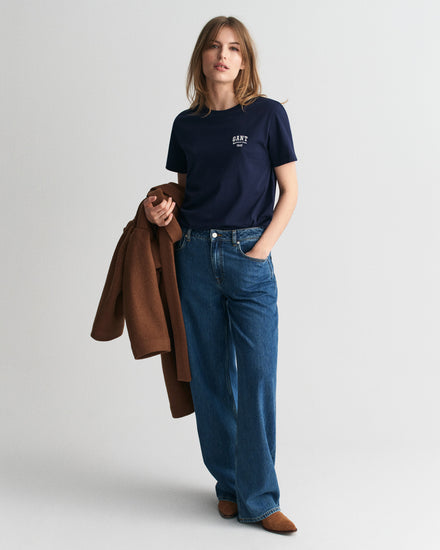 Bawełniana koszulka damska z nadrukiem okrągły kołnierzyk regular fit