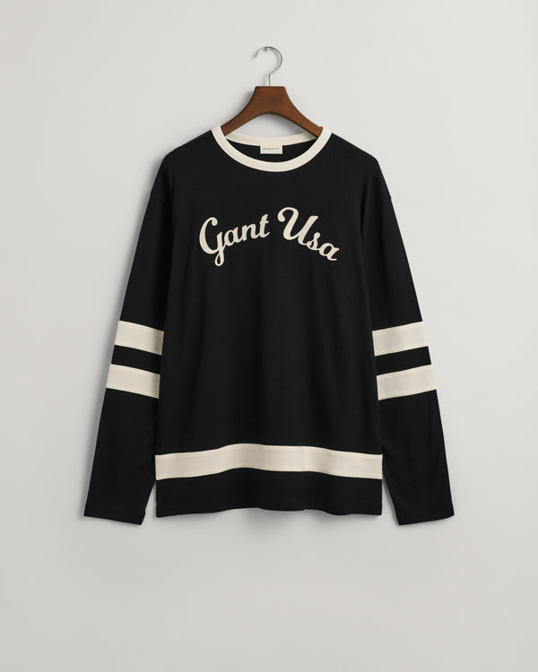 Koszulka męska z nadrukiem z długim rękawem relaxed fit czarna