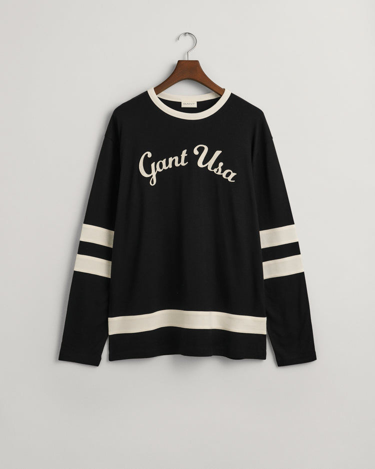 Koszulka męska z nadrukiem z długim rękawem relaxed fit czarna