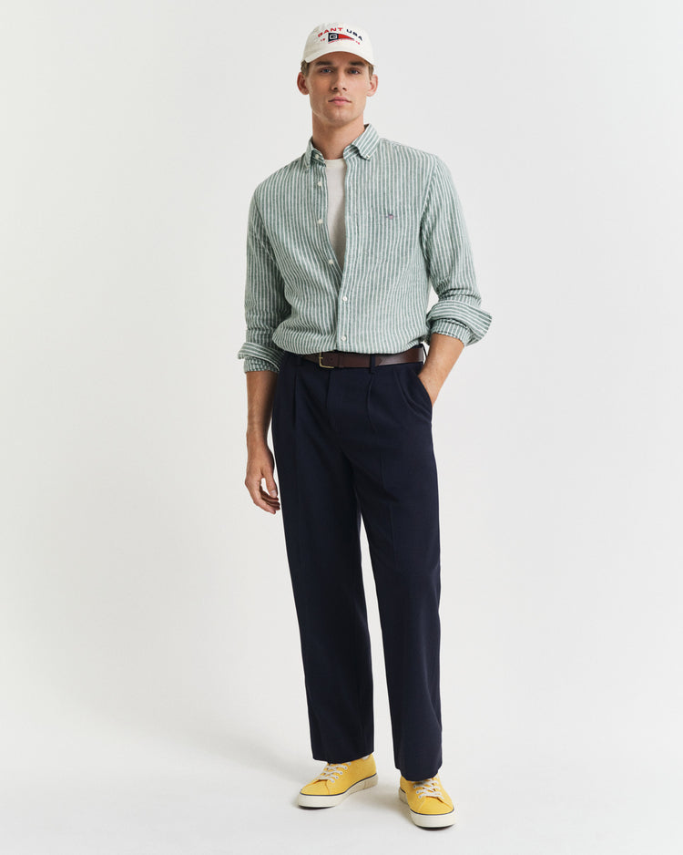 Koszula męska w paski długi rękaw regular fit zielona