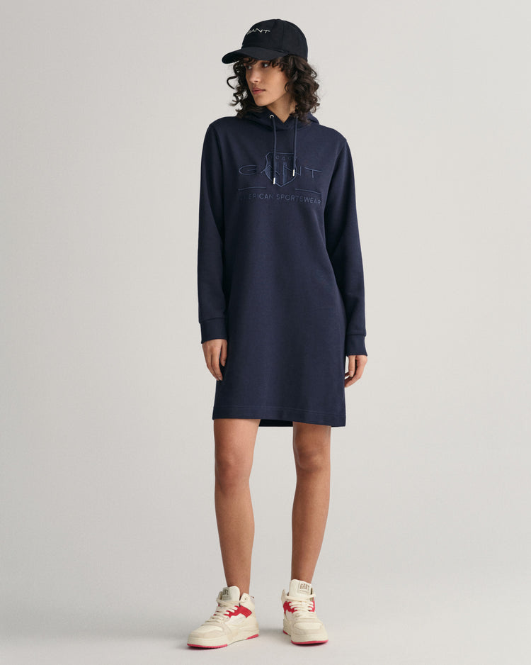 Sukienka damska z kapturem z nadrukiem regular fit granatowa