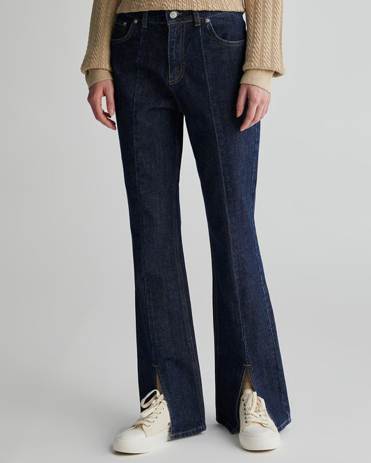 Bawełniane spodnie jeansowe damskie granatowe