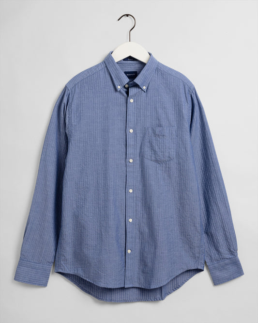 Niebieska bawełniana koszula męska w jodełkę seersucker regular fit