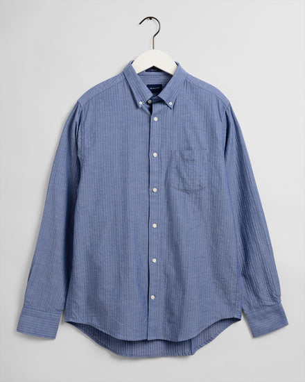 Niebieska bawełniana koszula męska w jodełkę seersucker regular fit