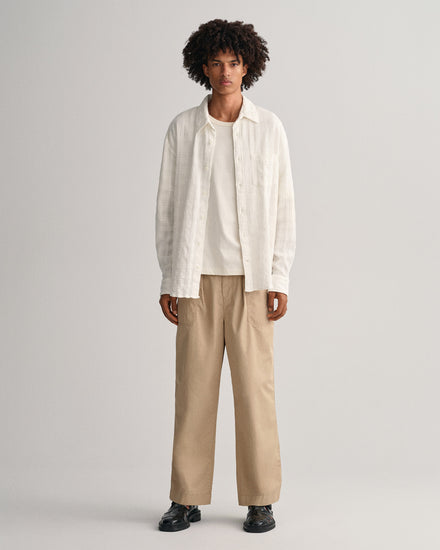 Bawełniana koszula męska w kratkę długi rękaw relaxed fit biała