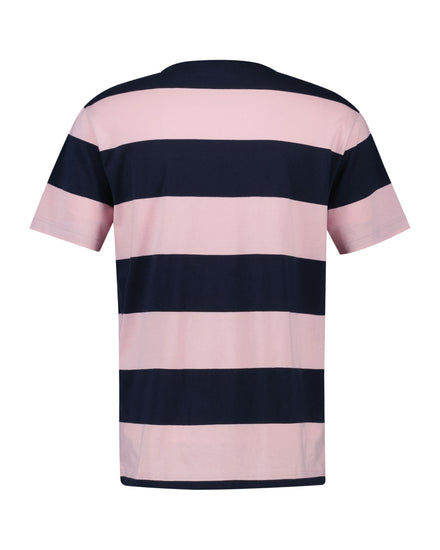 T-shirt męski w paski z okrągłym kołnierzykiem regular fit różowy