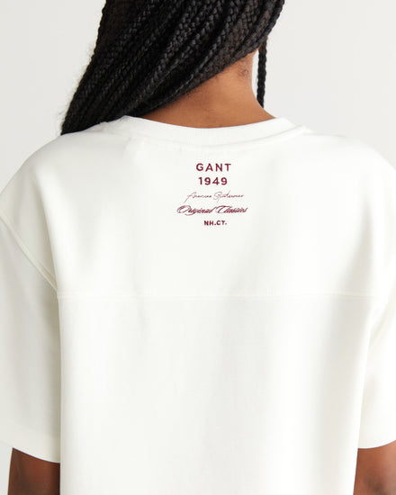 T-shirt z motywem college i okrągłym dekoltem