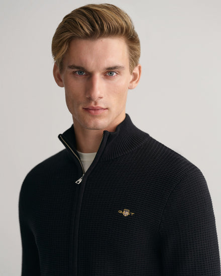 Bawełniany sweter rozpinany męski z zamkiem regular fit czarny
