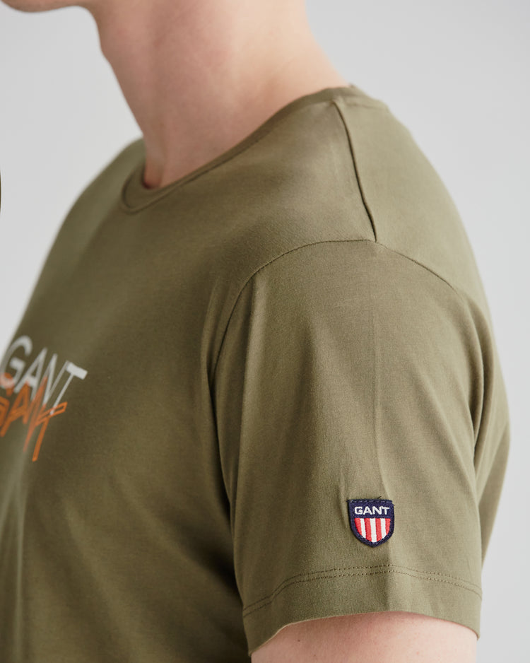 Bawełniany t-shirt męski z nadrukiem regular fit zielony