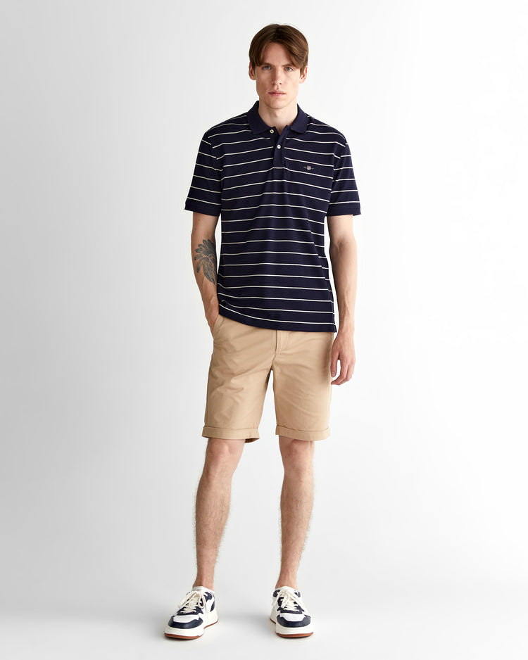 Polo męskie w paski z krótkim rękawem regular fit granatowe