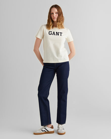 Bawełniany t-shirt damski z nadrukiem okrągły kołnierzyk regular fit