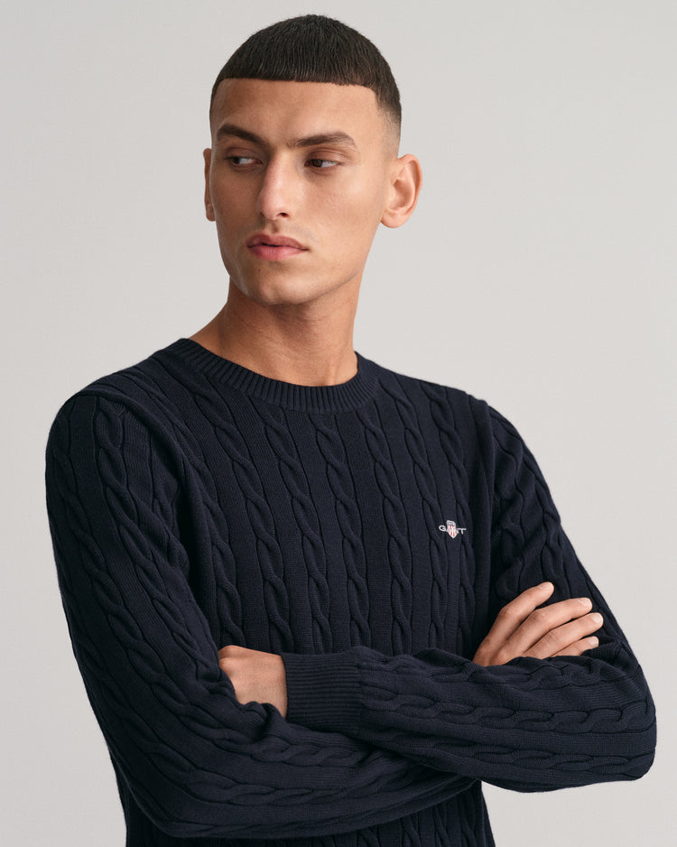 Sweter męski z okrągłym dekoltem regular fit granatowy
