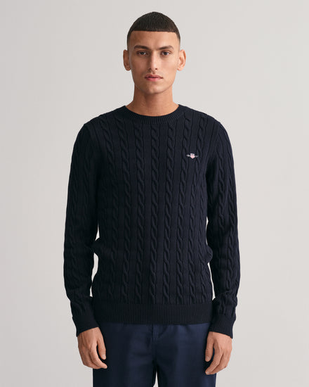 Sweter męski z okrągłym dekoltem regular fit granatowy