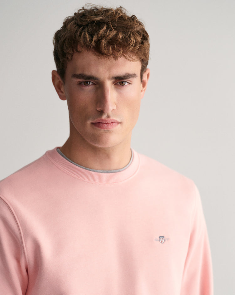Bluza męska z okrągłym kołnierzykiem regular fit różowa