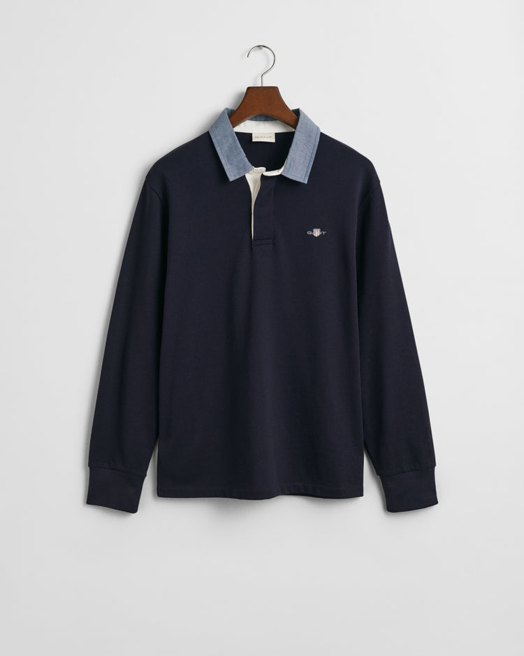 Bawełniana bluza męska polo z długim rękawem regular fit granatowa