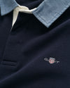 Bawełniana bluza męska polo z długim rękawem regular fit granatowa