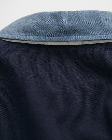 Bawełniana bluza męska polo z długim rękawem regular fit granatowa