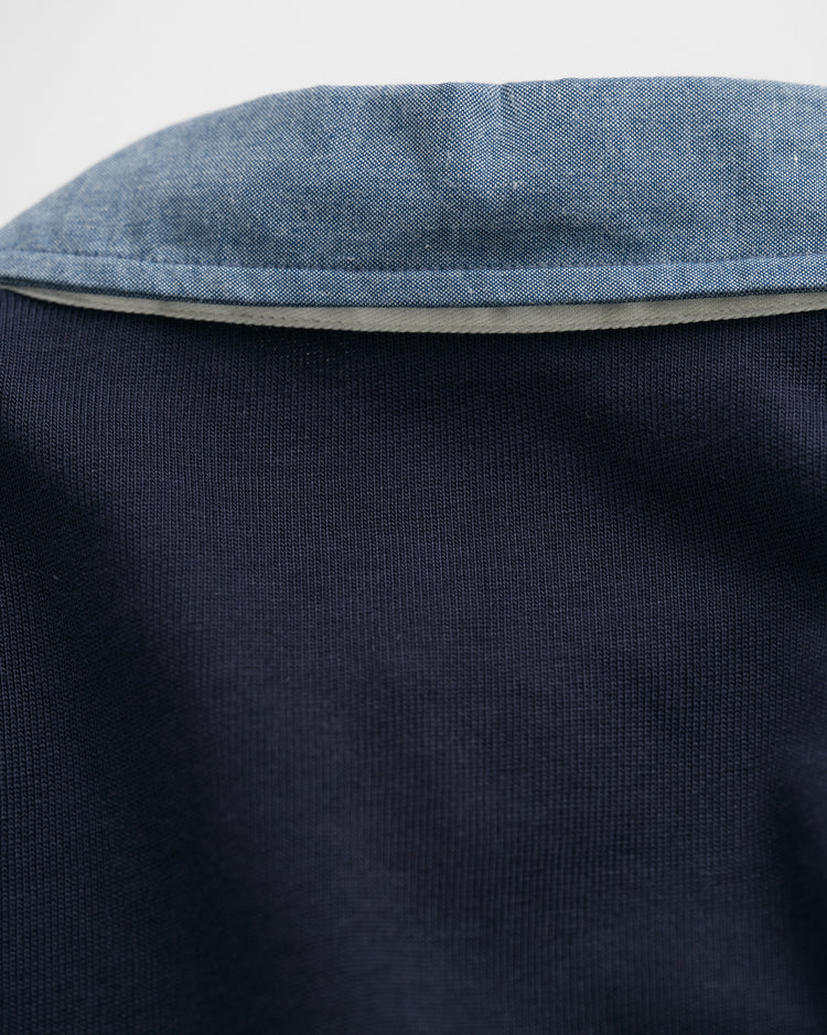 Bawełniana bluza męska polo z długim rękawem regular fit granatowa