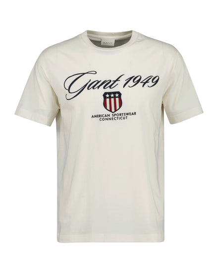 T-shirt męski z nadrukiem regular fit kremowy