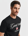 T-shirt męski z nadrukiem i okrągłym kołnierzykiem regular fit czarny