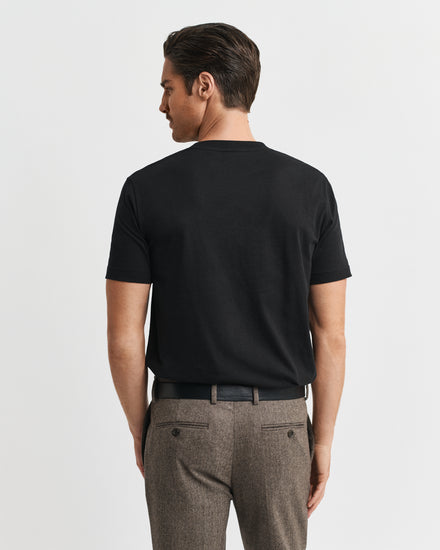 T-shirt męski z nadrukiem i okrągłym kołnierzykiem regular fit czarny