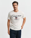 T-shirt męski z nadrukiem regular fit kremowy