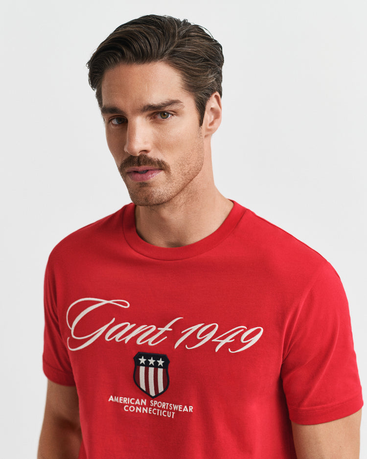 T-shirt męski z nadrukiem regular fit czerwony
