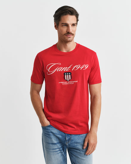 T-shirt męski z nadrukiem regular fit czerwony