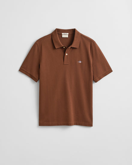 Bawełniana polo męska z krótkim rękawem regular fit brązowa