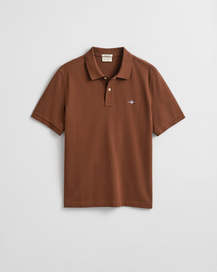 Bawełniana polo męska z krótkim rękawem regular fit brązowa