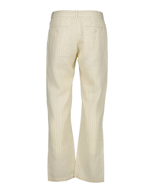 Lniane spodnie męskie w paski regular fit beżowe