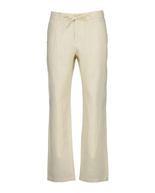 Lniane spodnie męskie w paski regular fit beżowe