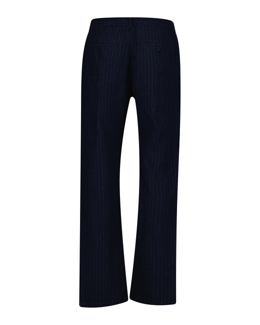 Lniane spodnie męskie w paski regular fit granatowe